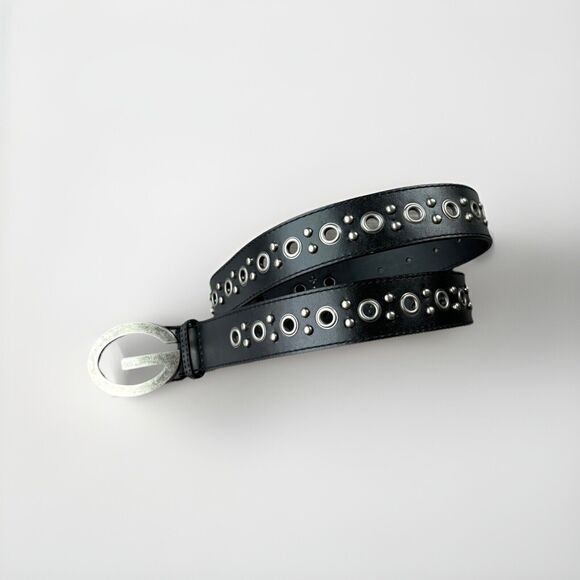 Y2K Womens Guess Black Leather Studded Belt Size L Buckle - Picture 4 of 5